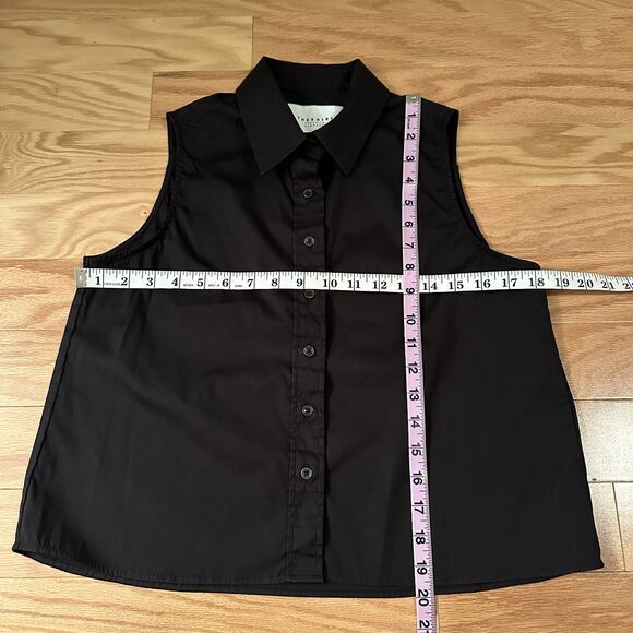 THE SHIRT Rochelle Behrens Sleeveless Button Down Black Boxy Cropped Size M - Picture 12 of 12